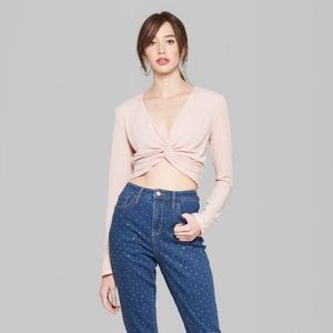 Blush pink long sleeved crop top